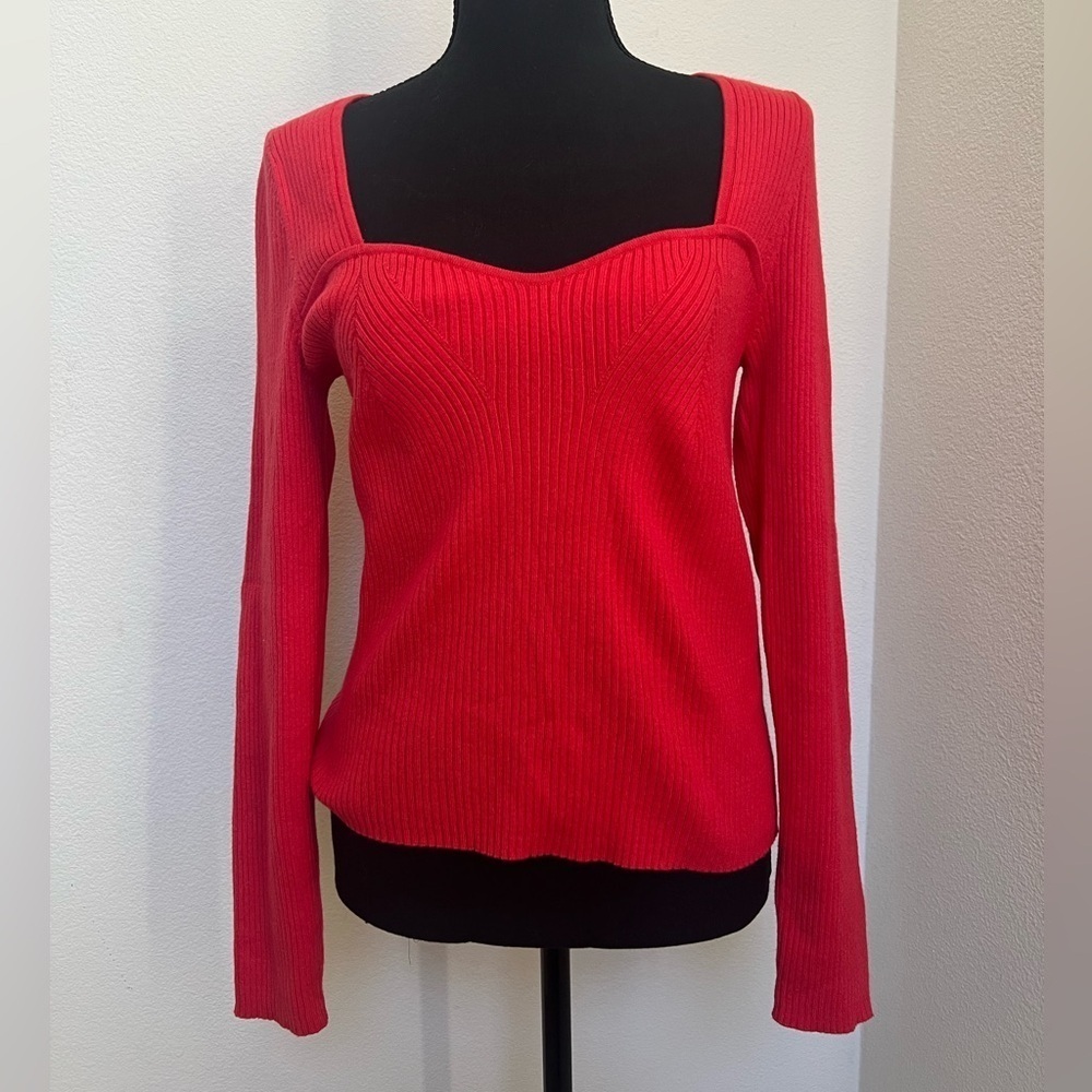 Old Navy Sweetheart Neckline Rib-Knit Pullover Sweater Cherry Tomato Size Large